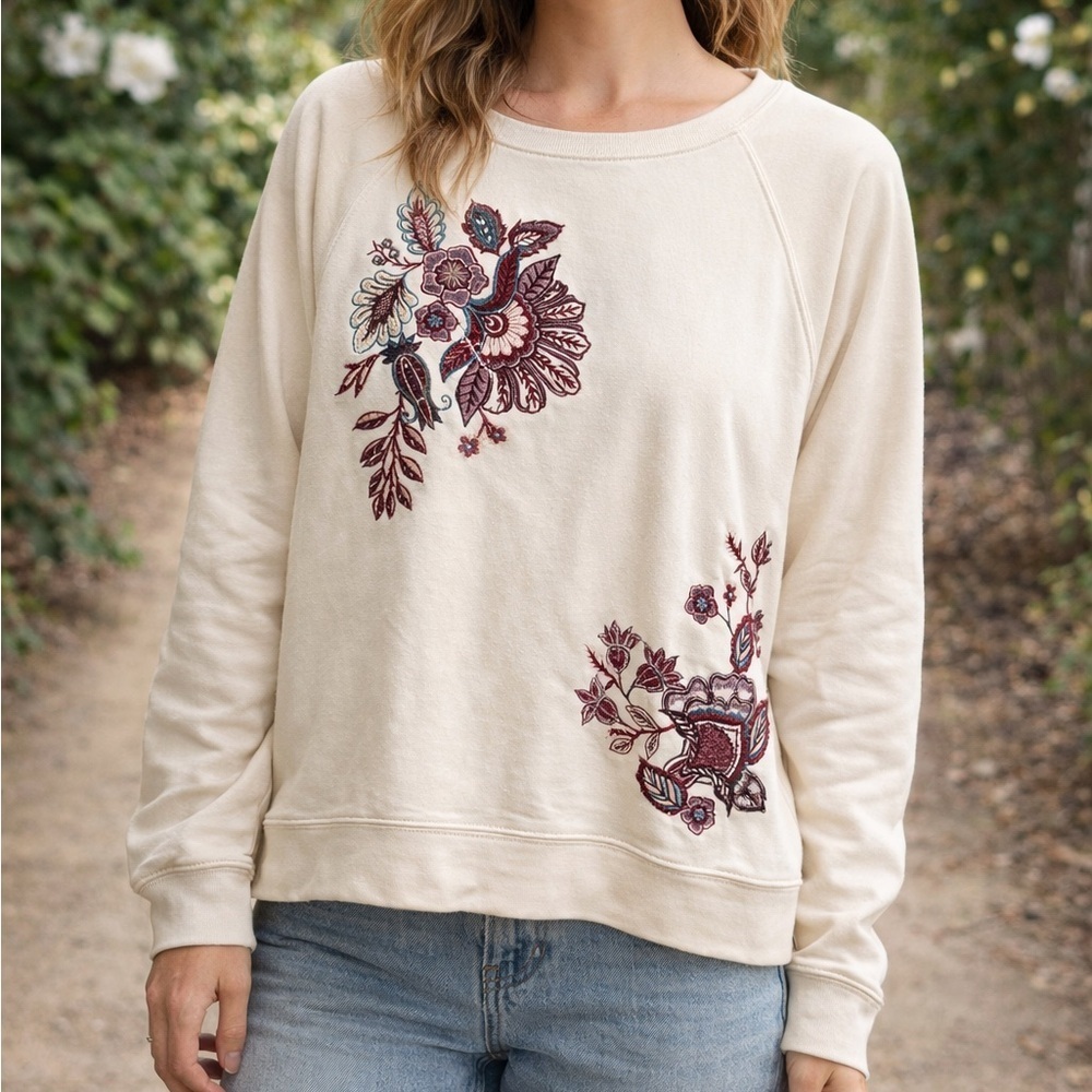 Nurture by Westbound Ivory Floral Embroidered Pullover Sweater Size XL NWT